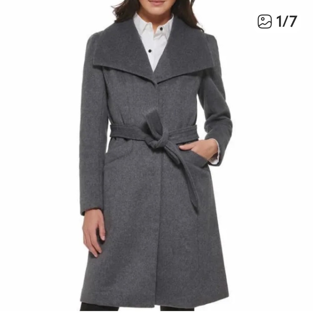 NWT Karl Lagerfeld Grey belted wool coat in XXL